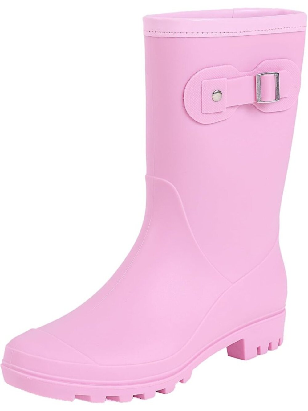 🆕Women's Pink Mid Calf Rain Boots Waterproof Garden Lug Sole Shoes